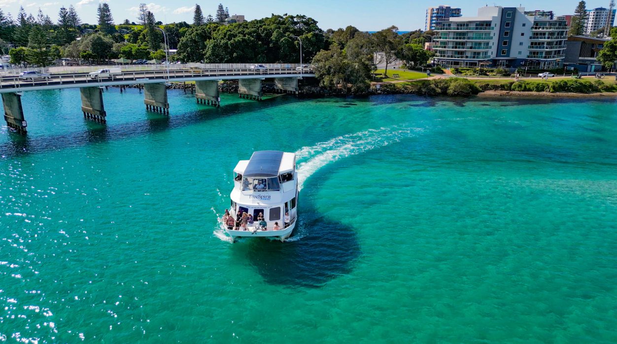 MV FreeSpirit cruise boat near the Forster bridge on Wallis Lake, Forster NSW